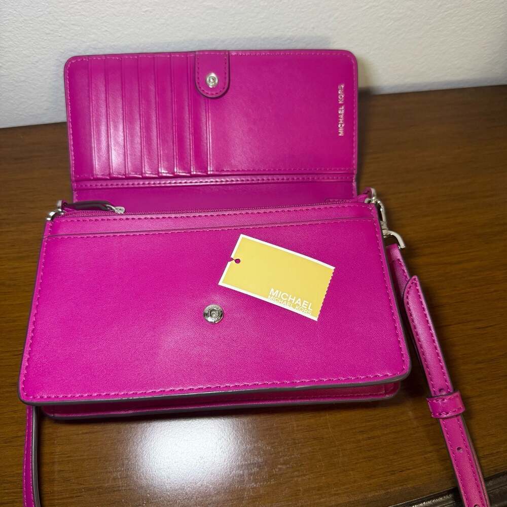 Michael Kors Jet Set Travel Logo Crossbody Wallet Bag Pink - Picture 3 of 10